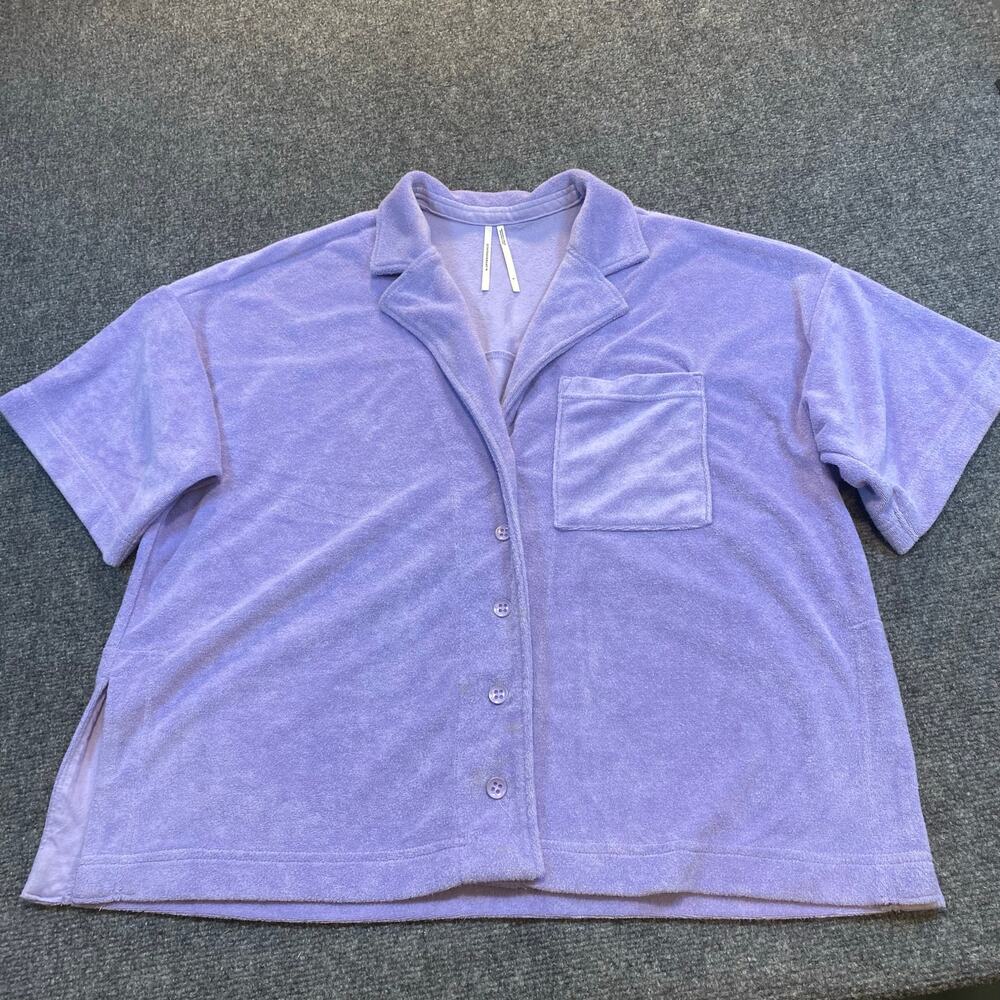 Anthropologie Womens Small Periwinkle Terry Cloth Button Down Lounge Top Shirt
